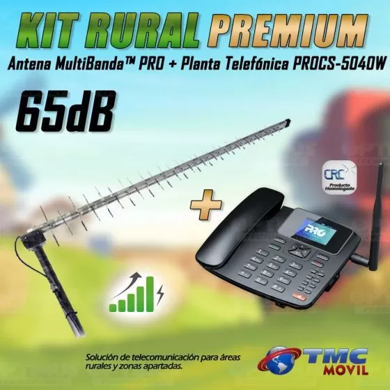 Kit Rural Antena Amplificadora de señal Multibanda Pro Y Celular De Mesa Teléfono ProElectronic Procs-5040w