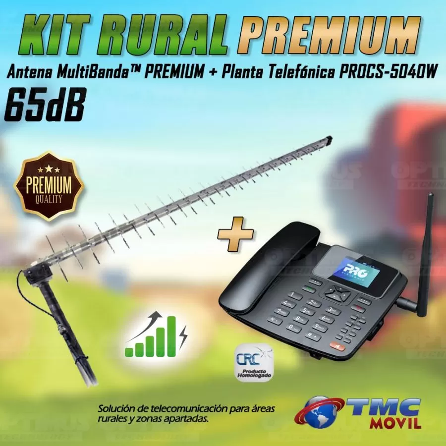 Kit Rural Antena Amplificadora de señal Multibanda Premium 65db Y Celular De Mesa Teléfono ProElectronic Procs-5040w