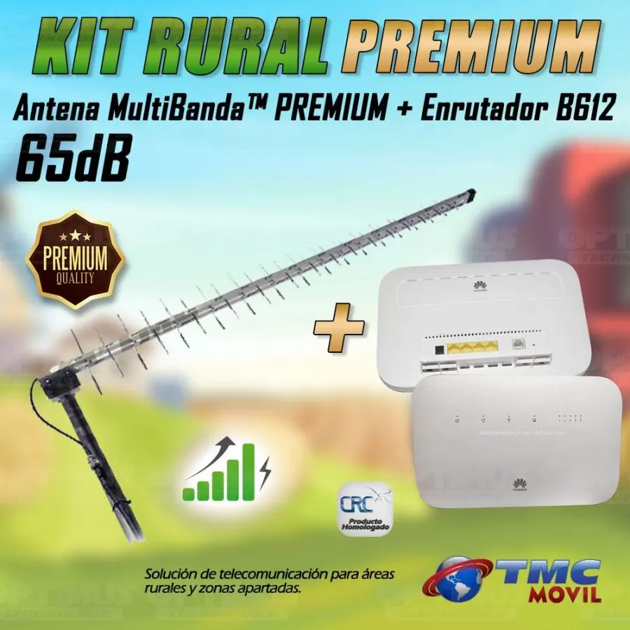 KIT Antena Amplificadora De Señal Multibanda PREMIUM 65 Db Con Enrutador Huawei B612