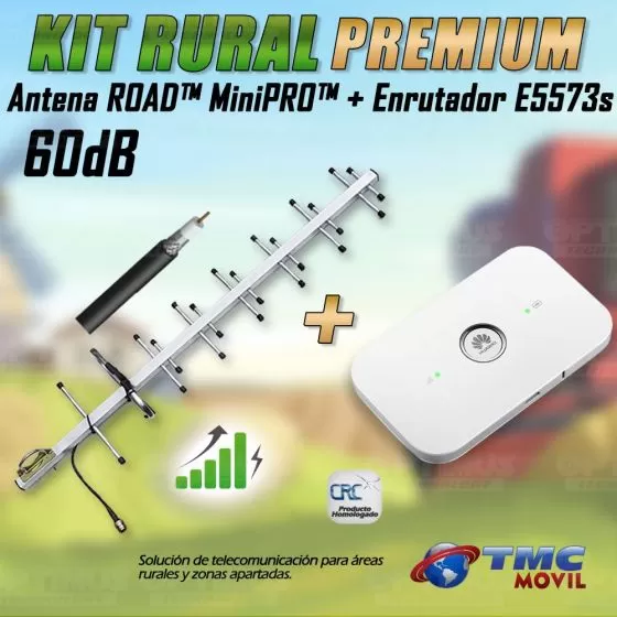 KIT Antena Amplificadora De Señal Road MiniPRO 60 Db Con Enrutador Mifi Huawei E5573s-508