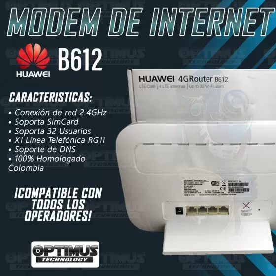 Enrutador Modem de Internet Huawei B612 Libre Todo Operador 4G LTE y Compatible 4.5G