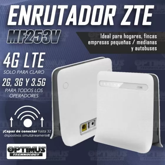Modem De Internet Enrutador ZTE MF253V 4GLTE, 2G, 3G Y 3.5G Homologado  + Kit de antenas Omnidireccional Externas
