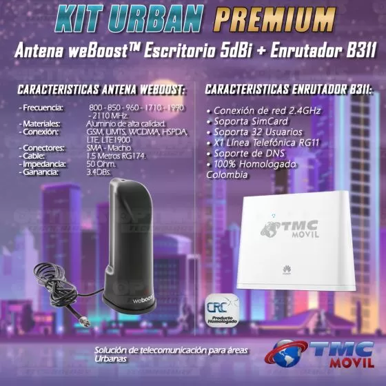 KIT Antena Amplificadora De Señal Weboost de escritorio Con Enrutador Router Huawei B311