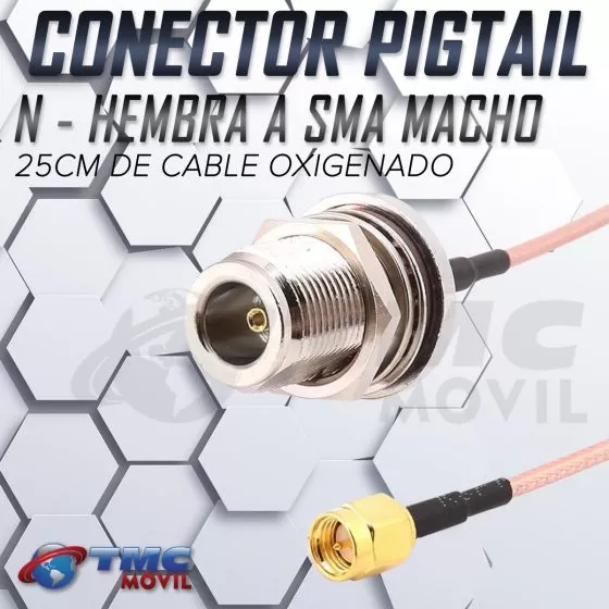 TMC MÓVIL Conector PIGTAIL N Hembra a SMA Macho ( N Female a SMA Male ) cable oxigenado 25cm