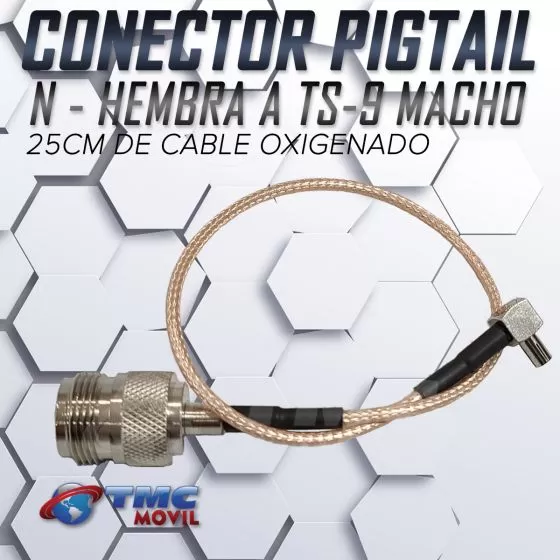 TMC MÓVIL Conector PIGTAIL N Hembra a TS-9 Macho ( N Female a TS-9 Male ) cable oxigenado 25cm