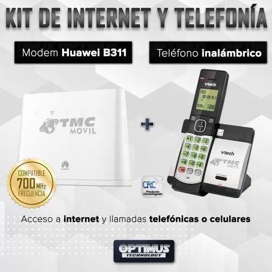KIT de Internet y Telefonía Celufijo Teléfono Inalámbrico de mesa + Modem Enrutador De Internet Huawei B311 Sim card 4GLTE