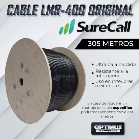 Carreta de cable LMR-400 original Surecall Baja pérdida| 305 Metros