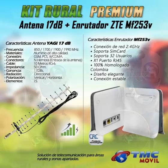 KIT Antena Amplificadora De Señal Yagi 17 Db con Enrutador Modem ZTE MF253V