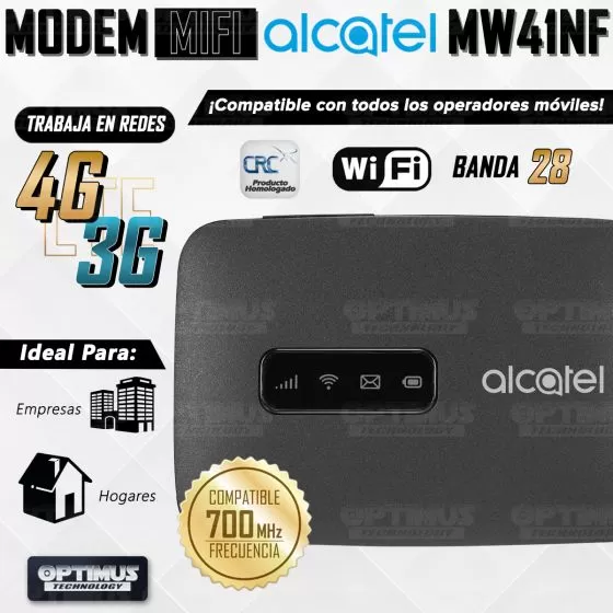 Modem Wifi Alcatel MW41NF Mifi 4GLTE Simcard Libre Todo Operador Frecuencia 700 Mhz