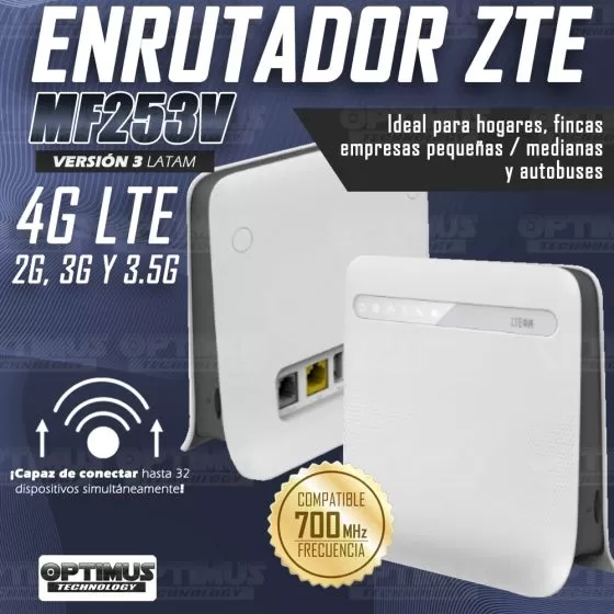 Modem de Internet Enrutador ZTE MF253V 4GLTE, 2G, 3G y 3.5G Homologado VERSION 3 Con Banda 700MHZ