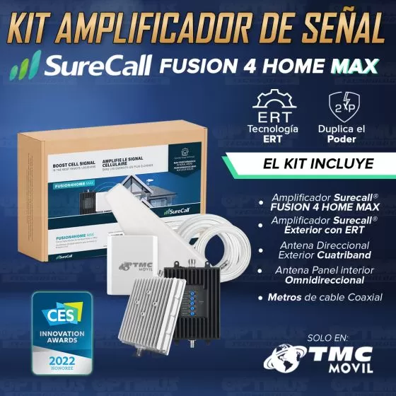KIT Amplificador De Señal Celular Surecall Fusion 4 Home MAX  Repetidor Redes 4GLTE 5G con antenas
