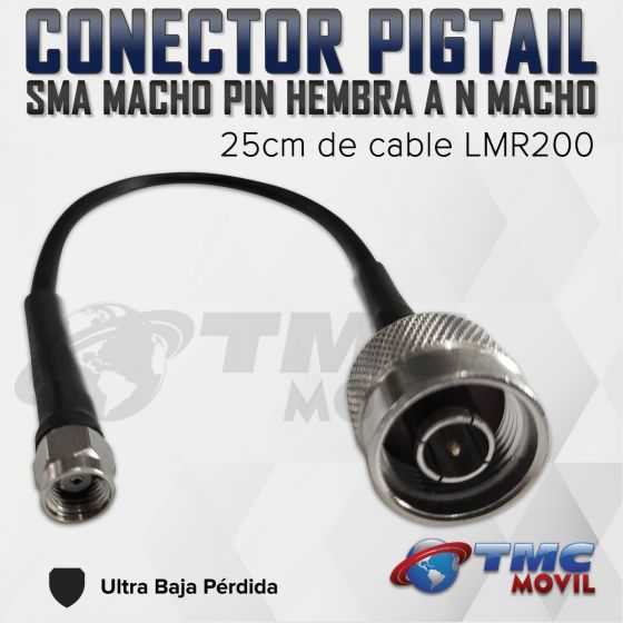 TMC MÓVIL Conector PIGTAIL SMA Macho Pin Hembra a N Macho ( SMA Male RP a N Male ) cable LMR200 25cm Ultra Baja Perdida