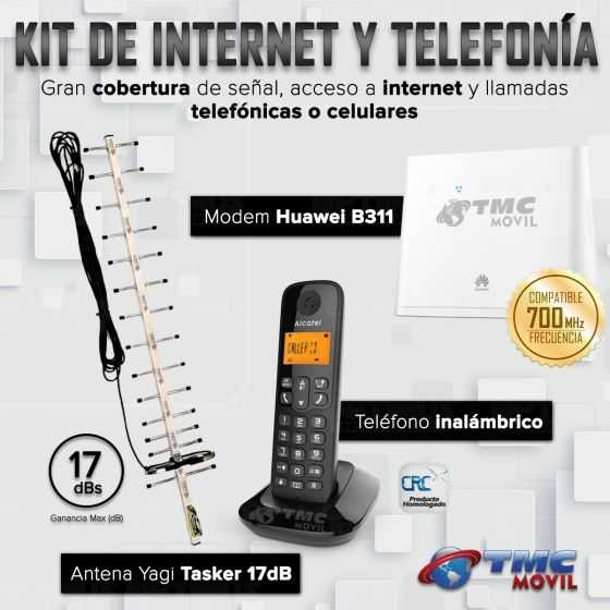 KIT de Planta Telefónica Teléfono Inalámbrico de mesa + Modem De Internet Huawei B311 4GLTE + Antena De Señal Yagi 17 Db