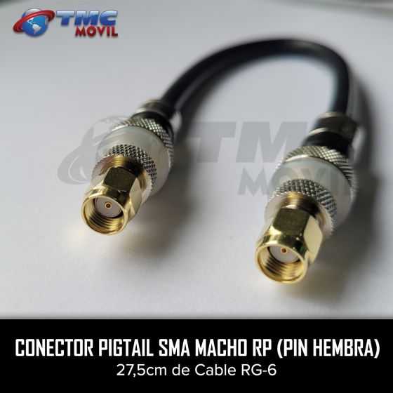 TMC MÓVIL Conector PIGTAIL SMA Macho RP Pin Hembra a SMA Macho RP Pin H ( x2 SMA Male RP ) cable RG-6 27,5cm Ultra Baja Perdida