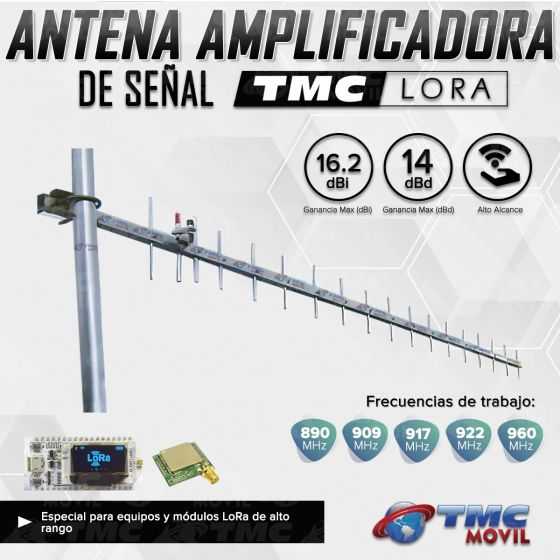 Antena Amplificadora de señal Yagi TMC LORA 16.2dBi 890 - 960 MHz Alta potencia 14dBd