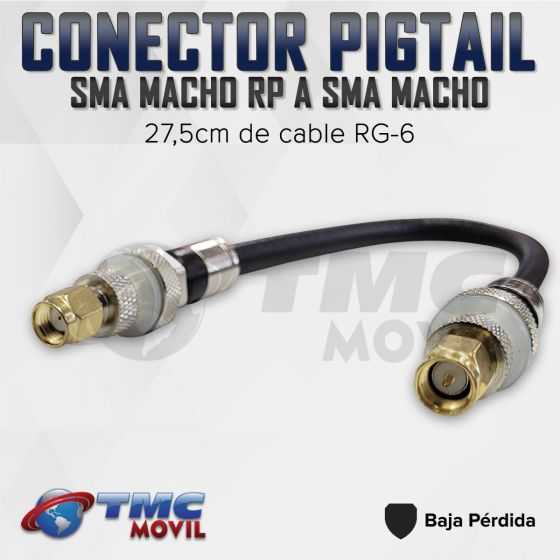 TMC MÓVIL Conector PIGTAIL SMA Macho RP Pin Hembra a SMA Macho ( SMA Male RP to SMA Male ) cable RG-6 27,5cm Ultra Baja Perdida
