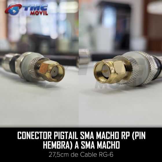 TMC MÓVIL Conector PIGTAIL SMA Macho RP Pin Hembra a SMA Macho ( SMA Male RP to SMA Male ) cable RG-6 27,5cm Ultra Baja Perdida