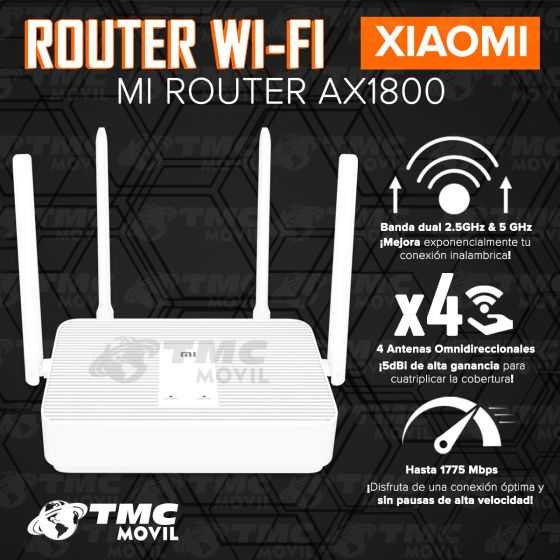 Router Enrutador Modem Xiaomi Mi Router AX1800 Alta Ganancia Amplificador Wi-Fi 6 2.4GHz / 5GHz 1775 Mbps con antenas