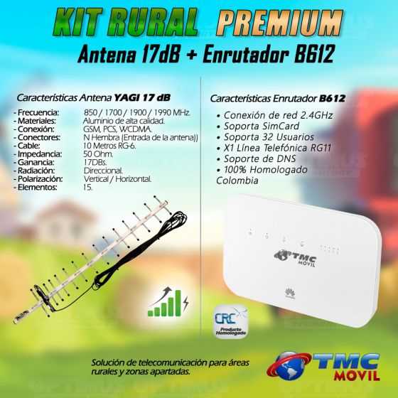 KIT Antena Amplificadora De Señal Yagi 17 Db Con Modem Enrutador Huawei B612-533 SIMCARD