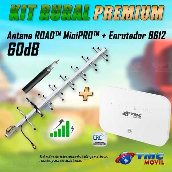 KIT Antena Amplificadora De Señal Road MiniPRO 60 Db Con Enrutador Huawei B612-533 Banda 28