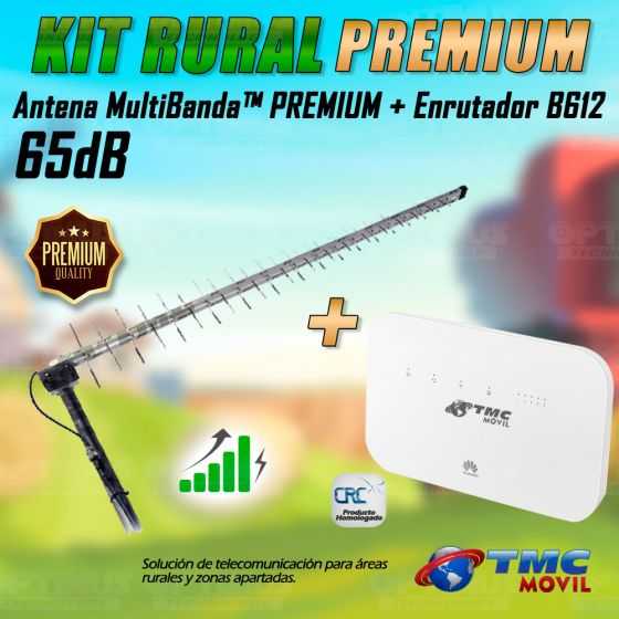 KIT Antena Amplificadora De Señal Multibanda PREMIUM 65 Db Con Enrutador Huawei B612S-51D Banda 28 700MHz
