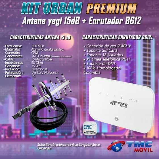KIT Antena Amplificadora De Señal Yagi de 15Db Con Enrutador Huawei B612-533 Homologado