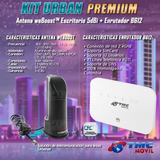 KIT Antena Amplificadora De Señal Weboost de escritorio Con Enrutador Huawei B612-533 4G Router 2 Pro