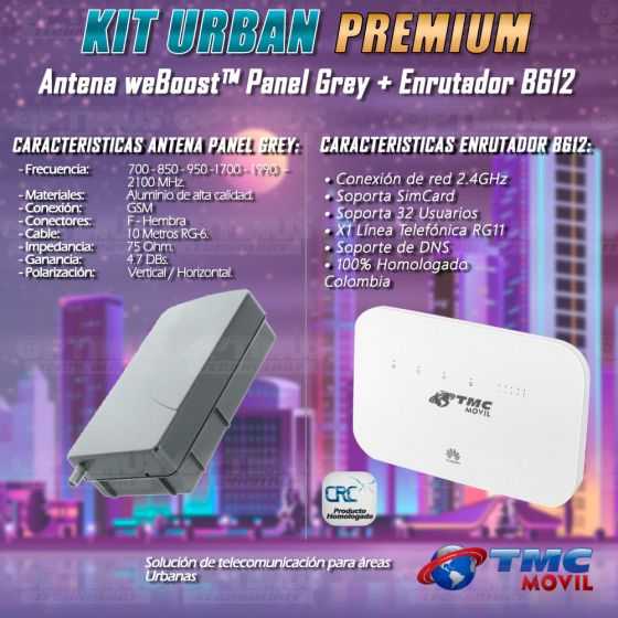 KIT Antena Amplificadora De Señal WeBoost Panel Grey Con Enrutador Huawei B612-533 LTE 300 Mbps