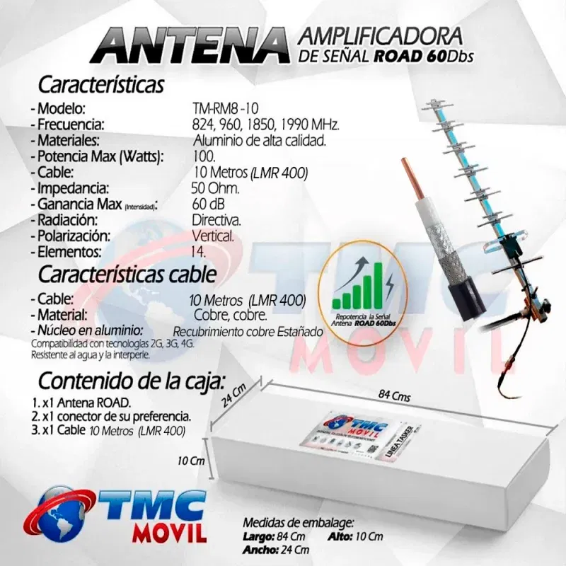 ANTENA YAGI 60DB ROAD PREMIUM AMPLIFICADORA DE SEÑAL