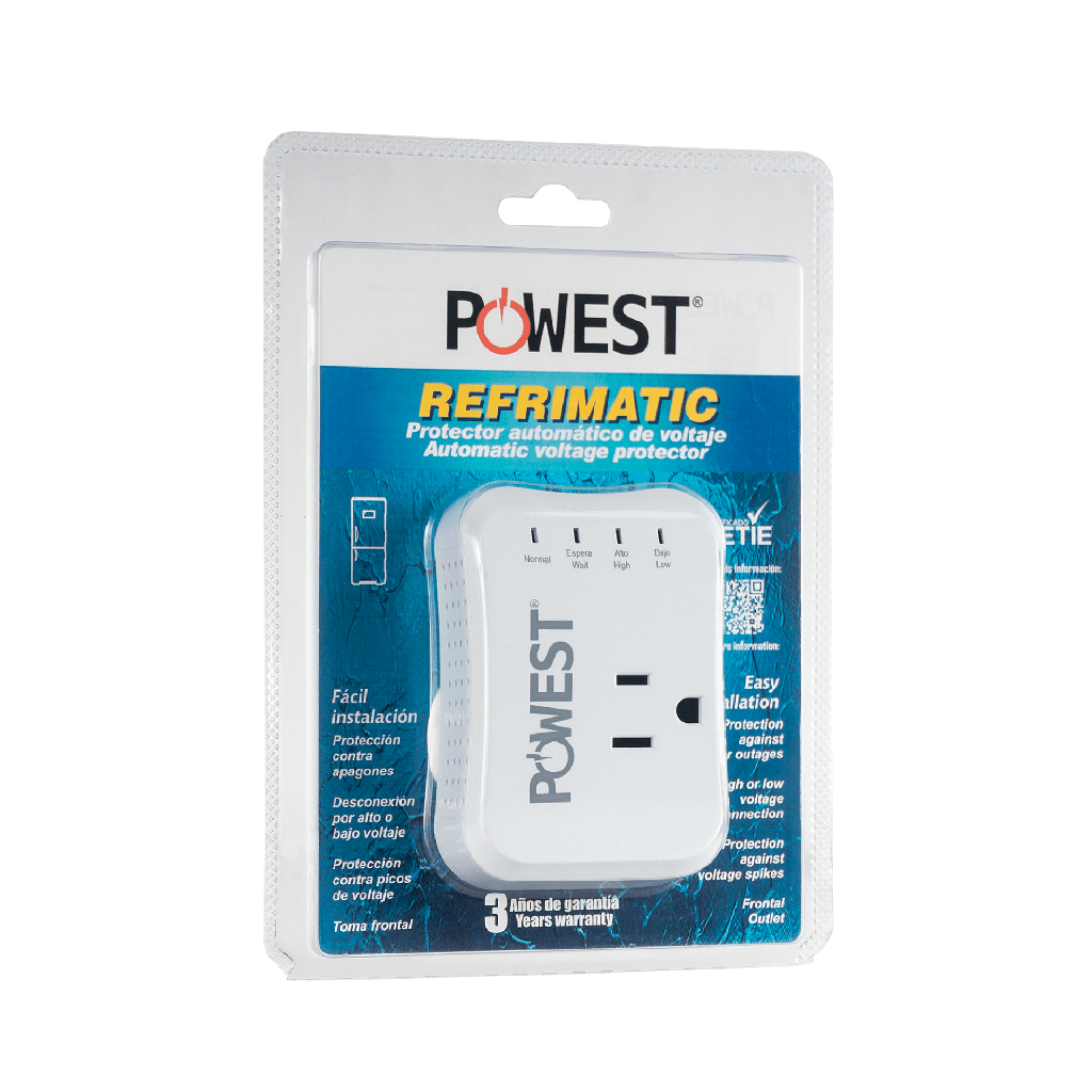 Protector Regulador De Voltaje Automático Powest Refrimatic 120V - 10A Protección Contra Apagones Para Neveras Refrigeradores