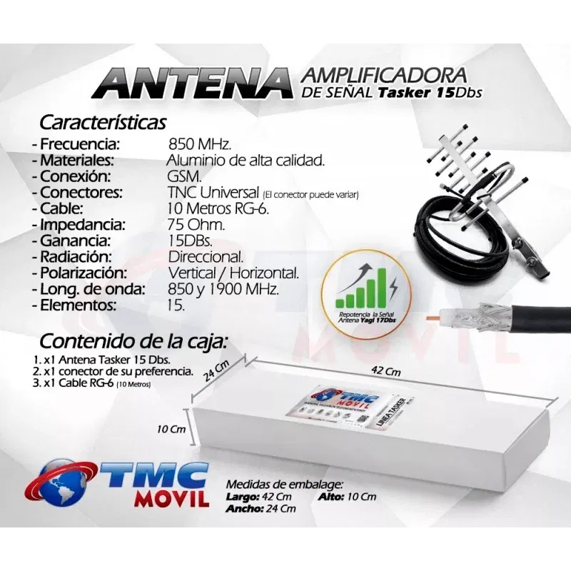 ANTENA AMPLIFICADORA YAGI TASKER 15DB (CABLE RG-6)