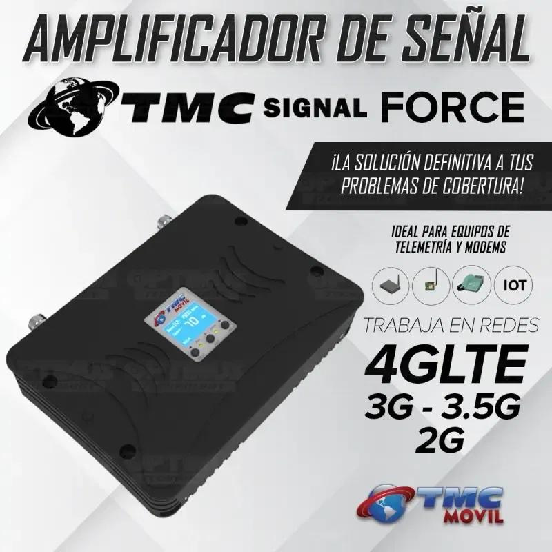 KIT AMPLIFICADOR DE SEÑAL CELULAR, TMC SIGNAL FORCE + ANTENA CUATRIBAND TMC PLUS + DOMO DE POTENCIA.