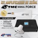 KIT AMPLIFICADOR DE SEÑAL CELULAR, TMC SIGNAL FORCE + ANTENA CUATRIBAND TMC PLUS + DOMO DE POTENCIA.