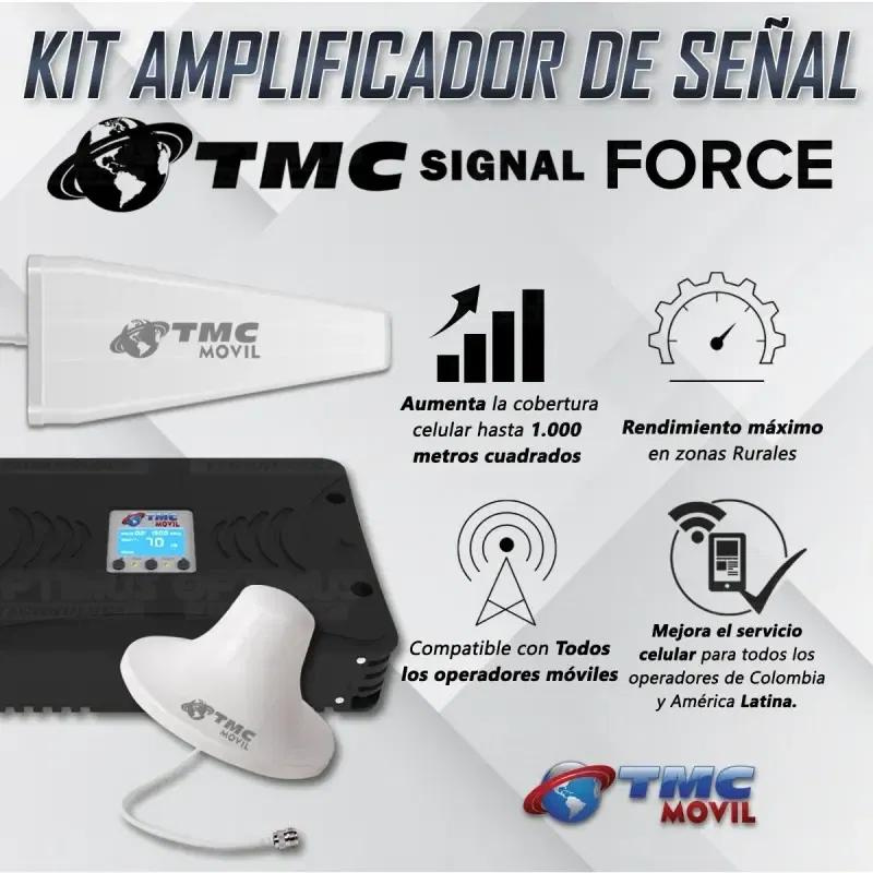 KIT AMPLIFICADOR DE SEÑAL CELULAR, TMC SIGNAL FORCE + ANTENA CUATRIBAND TMC PLUS + DOMO DE POTENCIA.