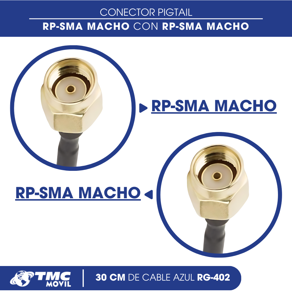 CONECTOR PIGTAIL JUMPER SMA MACHO RP A SMA MACHO RP ON CABLE RG402 CON CUBIERTA AZUL 30 CM