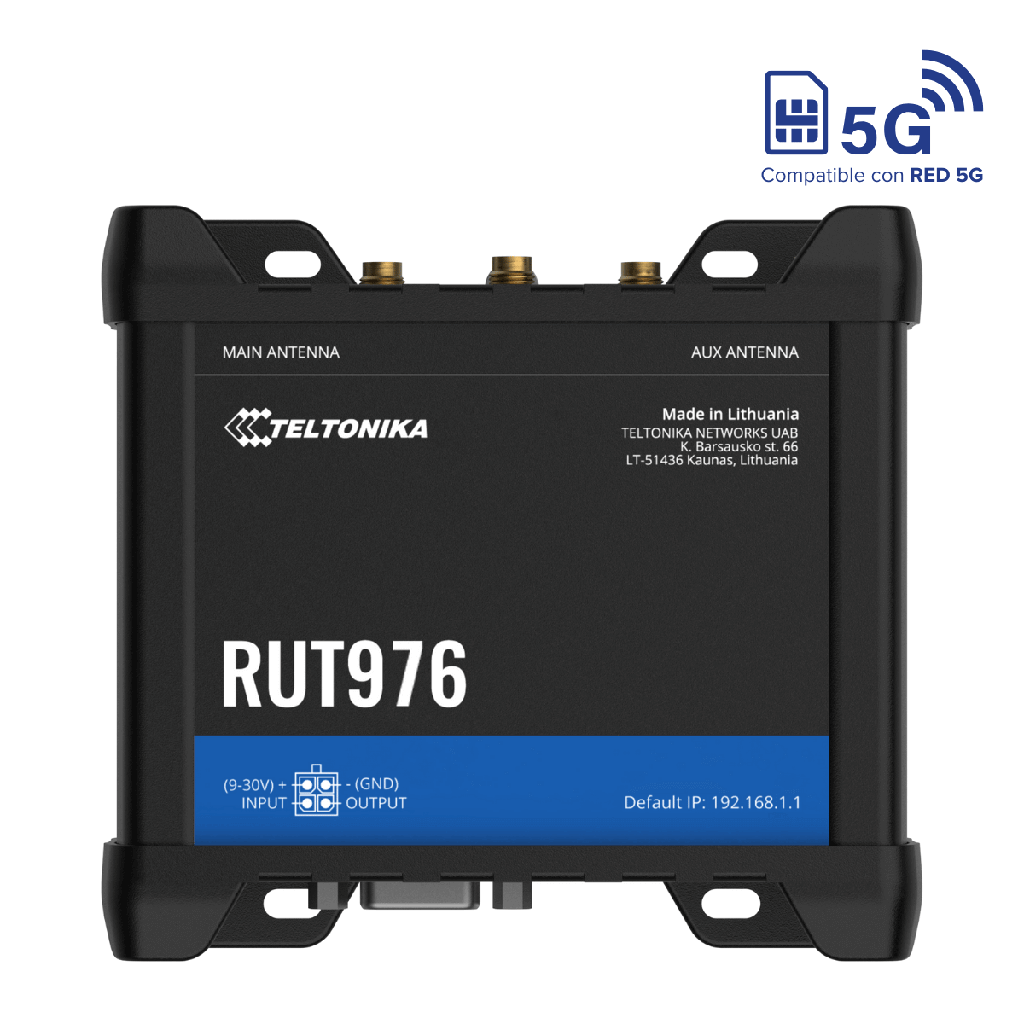 Router 4G/5G Teltonika RUT976 Dual SIM con 4 P. Ethernet y Puerto Serial RS232 RS485 – LTE Cat 4 (Bandas Completas LATAM)