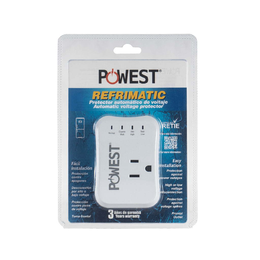 Protector Regulador De Voltaje Automático Powest Refrimatic 120V - 10A Protección Contra Apagones Para Neveras Refrigeradores