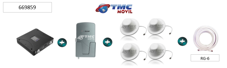 KIT AMPLIFICADOR DE SEÑAL TMC SIGNAL PRO + PANEL GRAY + 4 DOMOS DE POTENCIA OMNIDIRECCIONALES + 15 METROS DE CABLE RG-6