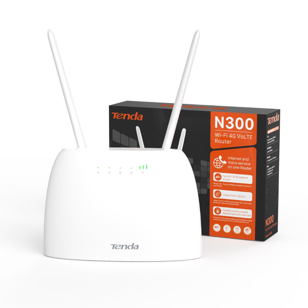 Enrutador Modem de Internet Tenda 4G06 V2.1 Todo Operador 4G x2 puertos ethernet 10/100, puerto RJ11 y con 2 puertos de antena SMA