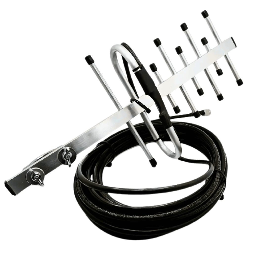 Antena Yagi Amplificadora De Señal 15dB, Frecuencias 824MHz con Cable Marca PPC Belden Certificado de Baja Perdida 8 Metros (Conector TNC Macho)